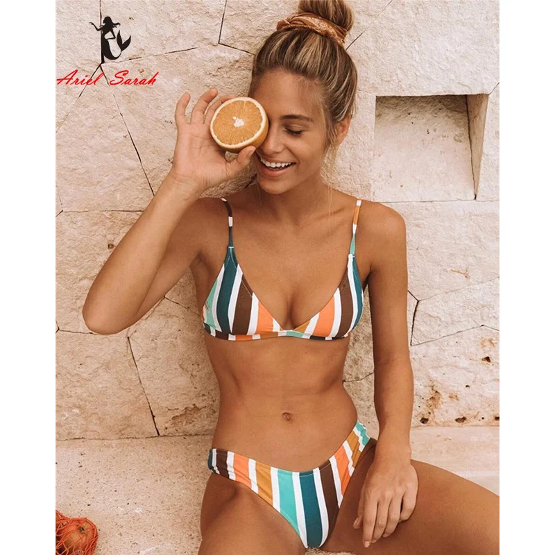Ariel Sarah Bikini Mujer Swimwear Swimsuit Bathing Suit Women Striped Bikini Set Push Up Beach Wear Halter Padded Biquini