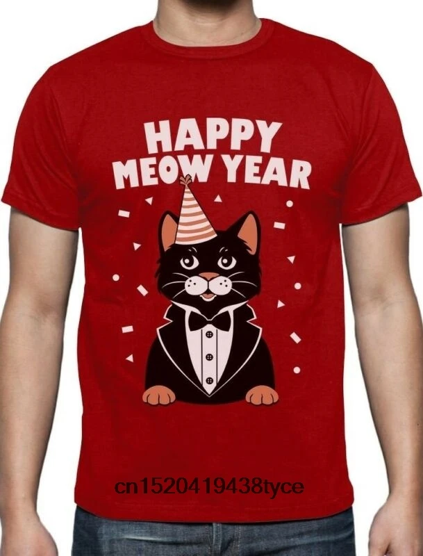 Happy Meow год-счастливый новый год кошка в костюме футболка подарок (1) | Мужская
