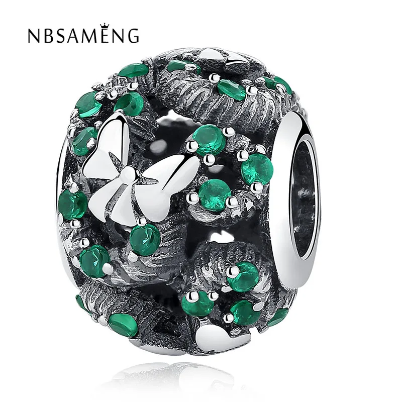 Бусина Шарм из серебра 925 пробы с прозрачным зелёным кристаллом|beads green|silver charms
