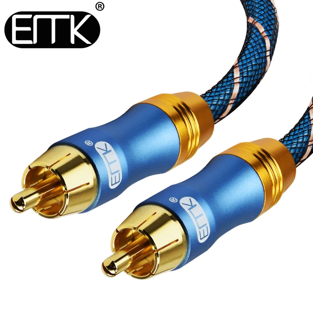 Cable Coaxial de Audio Digital EMK, doble trenzado chapado oro, a 2 rca, Cable de interconexión, azul| | - AliExpress