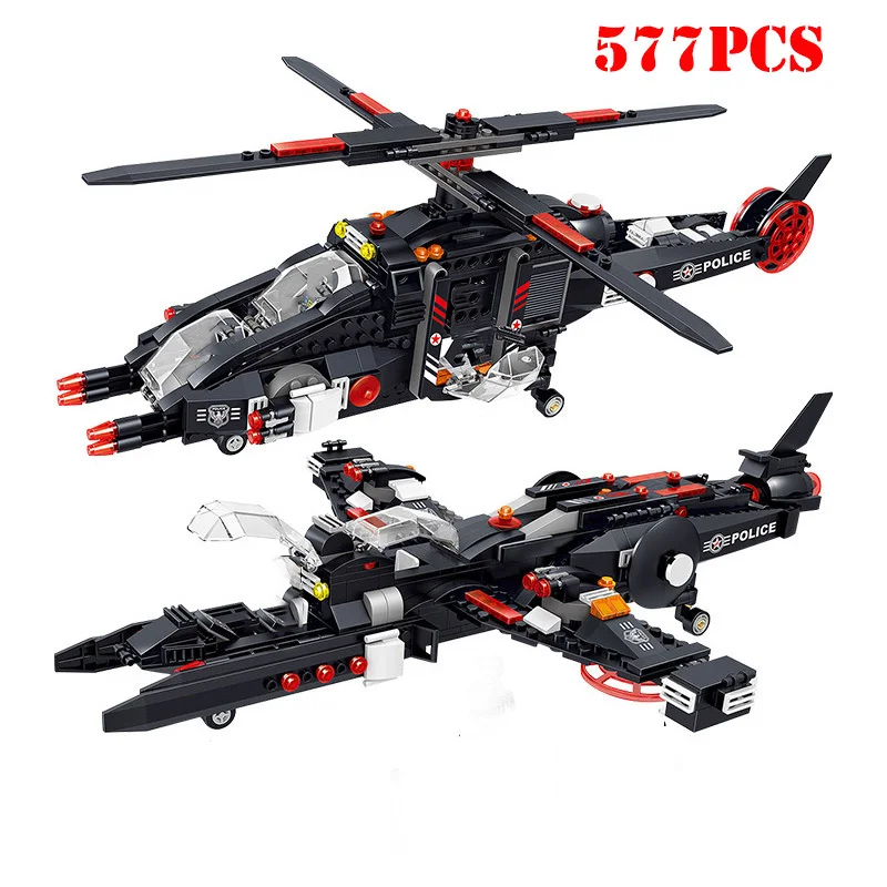 

City Police 2 in 1 Military Helicopter Airplane Building Block Compatible Legoing Swat Special Forces Fighter Army Bricks Toys