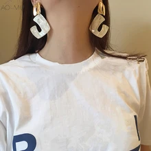 AOMU, уникальный дизайн, металлические, золотые, u-образные, неровные, полые, в виде ракушки, акриловые, блестящее небо, серьги-гвоздики с эпоксидной смолой для женщин, подарок для девушек