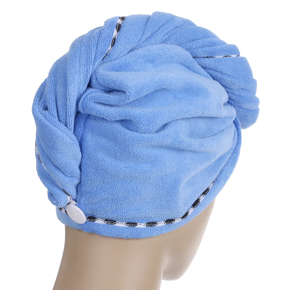 С кнопкой 2 шт. микрофибра быстрая сушка волос сушильное полотенце s водопоглощающая шапочка для волос банный душ макияж косметический пенал полотенце-тюрбан