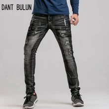 DANT BULUN new zipper Fashion Man black Clothing ripped jeans for men ripped mens biker blue Printing ink jeans 28-44 size