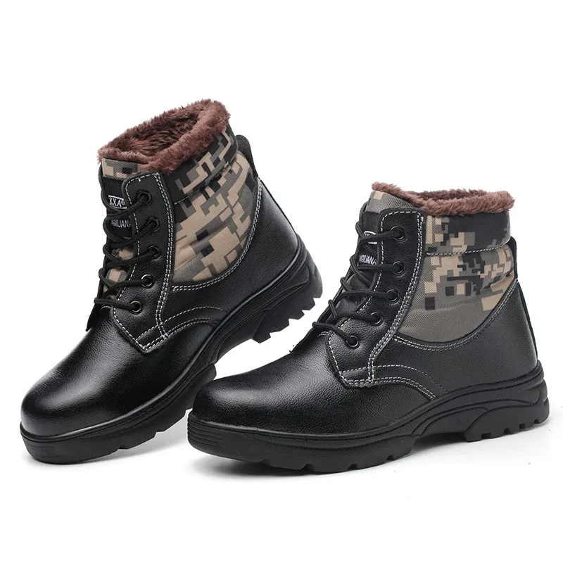 Строительные мужские уличные теплые рабочие ботинки со стальным носком Мужская камуфляжная защитная обувь с защитой от проколов мужские зимние ботинки 36-46