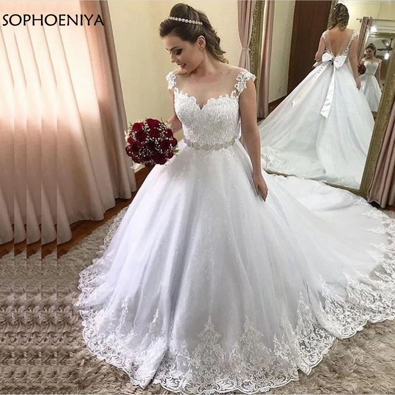 white cap sleeve wedding dress