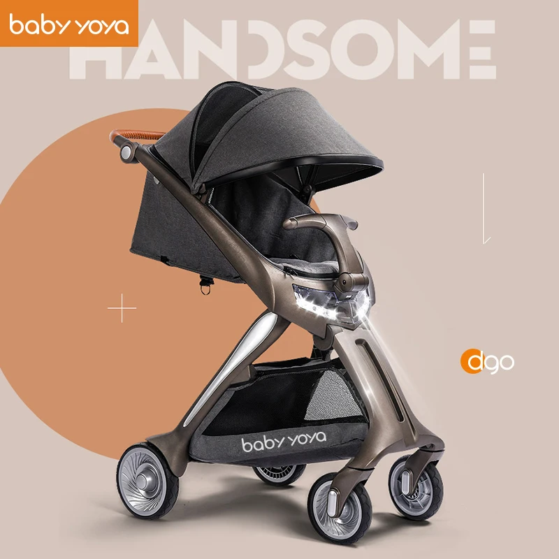 

2 in 1 Baby Stroller High-tech LED Searchlight Luxury Baby stroller One-button Can Sit and Lay Light Fold Four Wheels Baby Pram