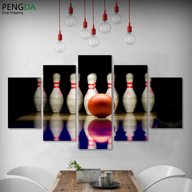 

Modern Wall Art HD Printed Poster Modular Framework 5 Pieces Sports Bowling Ball Canvas Picture Room Home Decor Painting PENGDA