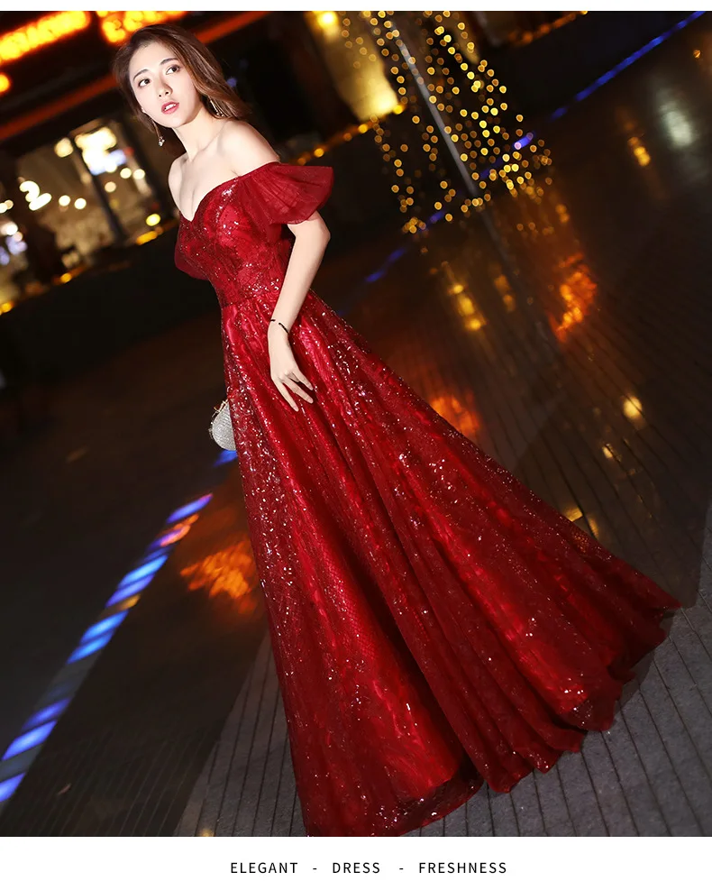 Kyunovia блестящее бургундское дубайское вечернее платье с открытыми плечами элегантное вечернее платье Длинные вечерние платья для выпускного вечера E08