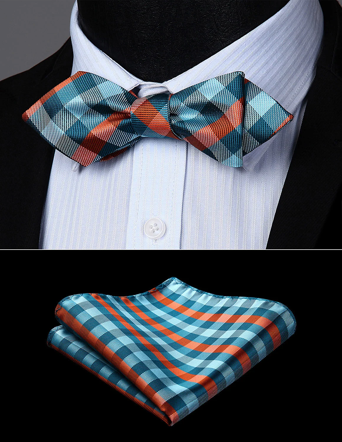  Men Self Bow Tie Paisley Striped Check Diamond Point Tip Handkerchief Set#JT2 Pocket Square Classic