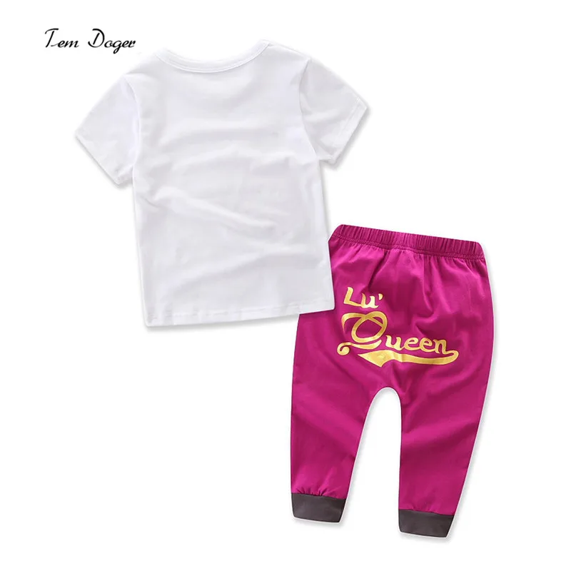 Tem Doger Baby Boys Girls Clothing Sets Summer Casual Cotton Feather Print T-shirt+Letter Print Pant 2Pcssets Infant Clothing (4)