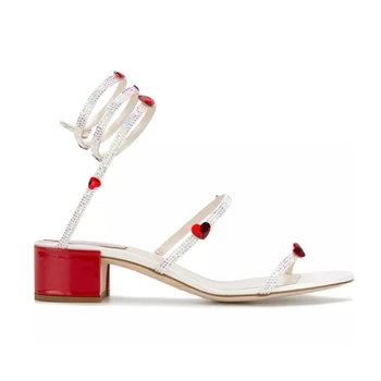 

Kmeioo Elegant Shoes Woman Crystal Sandals Open Toe Med Heels Square Heel Heart Jewel Sandal Women Shoe Wedding Pum