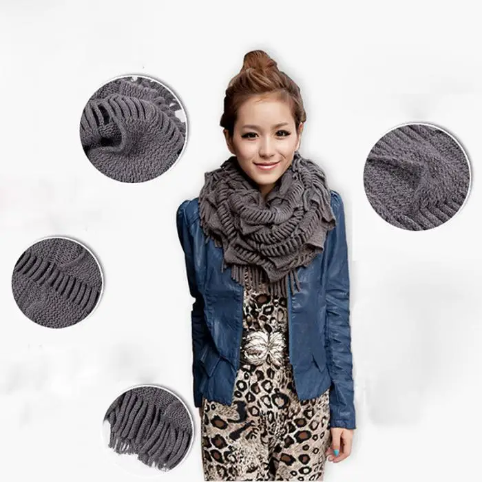 Новая модная женская зимняя теплая вязаная многослойная бахрома с кисточками круглая шаль Снуд шарф-хомут FDC99