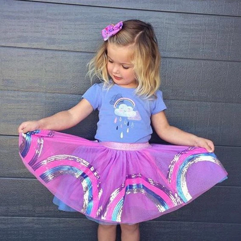 1 3 Year Old Baby Girl Rainbow Sequins Embroidered Skirt Waist Skirt