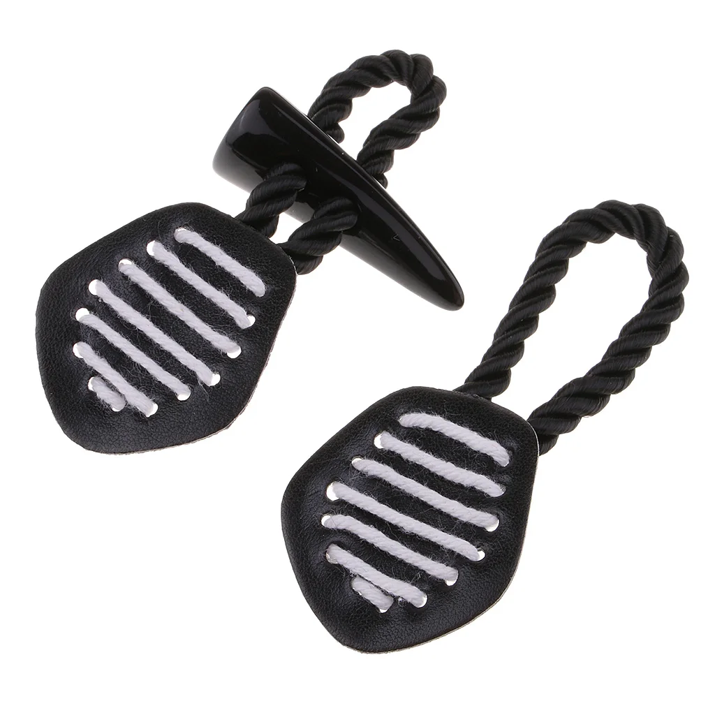 1 Pair PU Leather Horn Toggle Button Suitable for Clothes Embellishmnets - Black