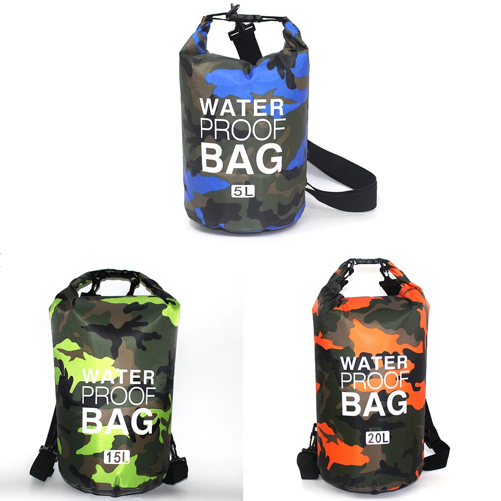 

Outdoor single shoulder waterproof bucket bag camouflage polyester PVC waterproof folding swimming storage bag 2L surfing, etc.