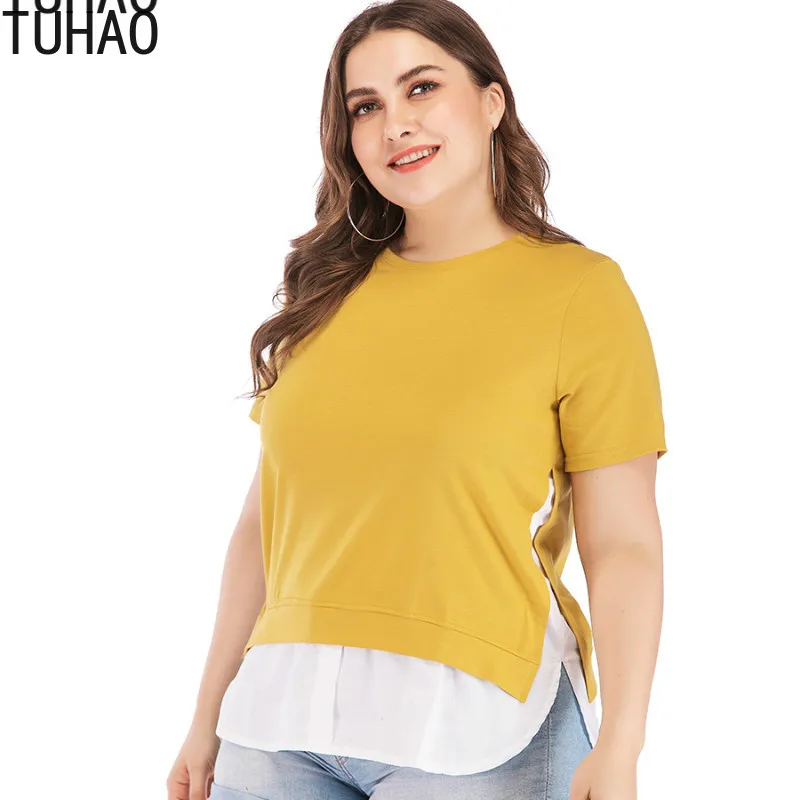 

TUHAO 2019 Big Size Casual Blouse Spring Summer New Fake Two Pieces Plus Size Top Womens Clothing Womens Blouses Shirts WL223