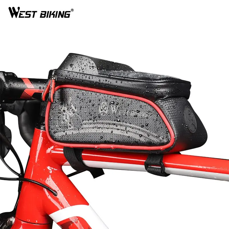 WEST BIKING Bicycle Front Bags Touch Screen Top Tube Bike Bags For 6 Inches Mobile Phone Cycling Frame Bags Rainproof Bike Bags