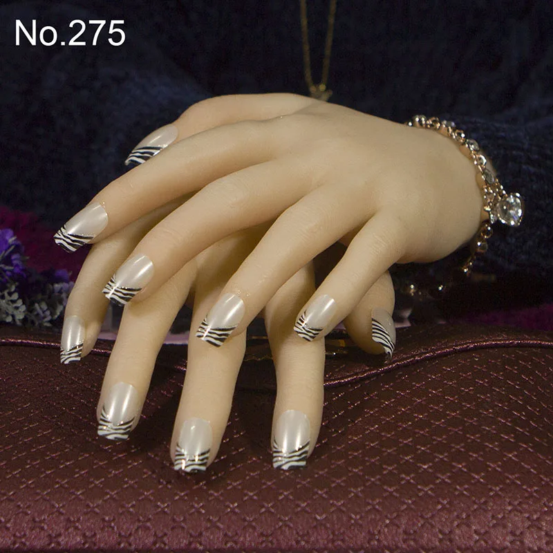 Модное изделие 24 шт./компл. акриловых ногтей Лак готовой накладные ногти для ног, средне-Длинная размер леди полностью накладные ногти с клейкая лента