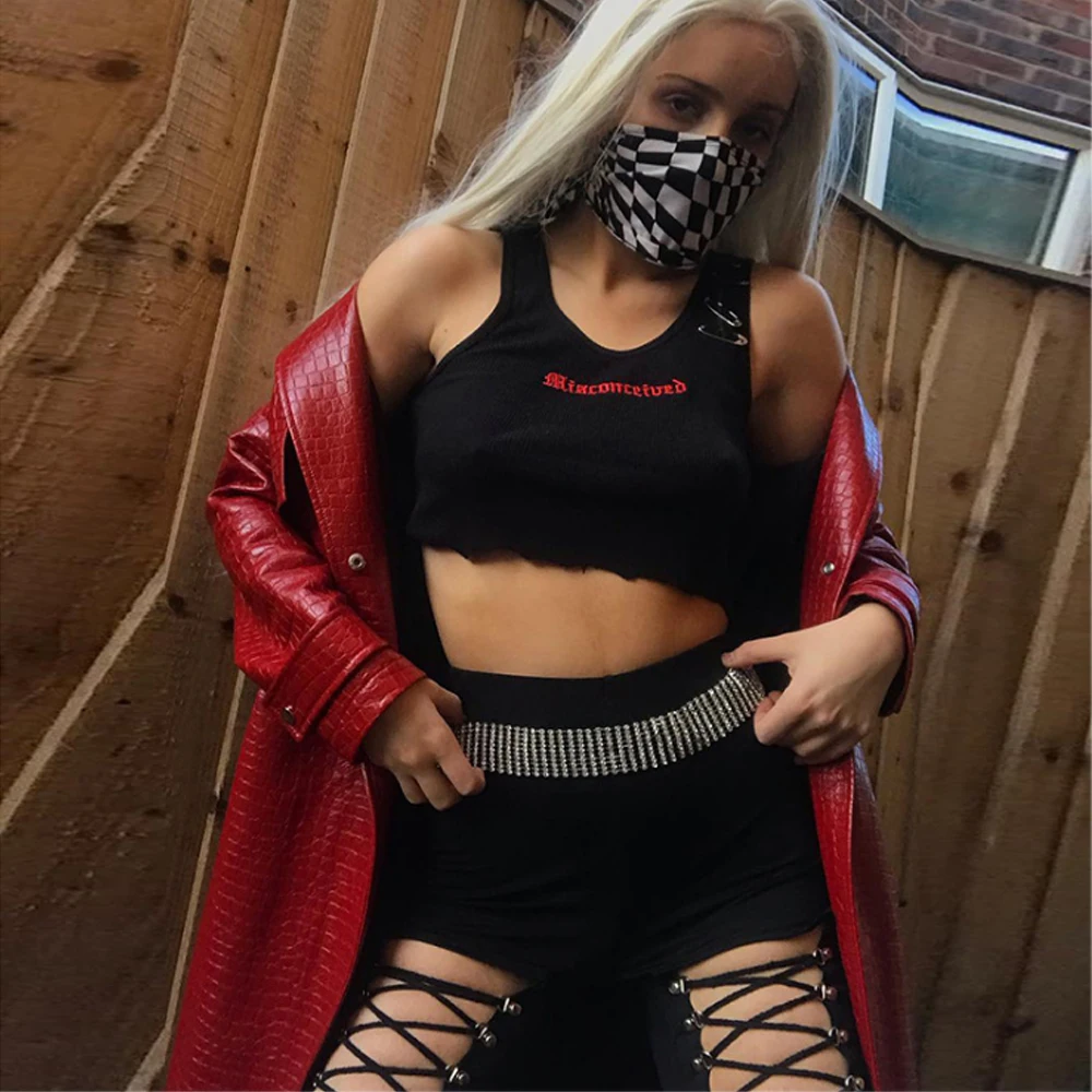 

Sexy Gothic Hip Hip Women Criss-Cross Metal Lace-up Hollow High Waist Workout Biker Jogger Bandage Black Skinny Shorts