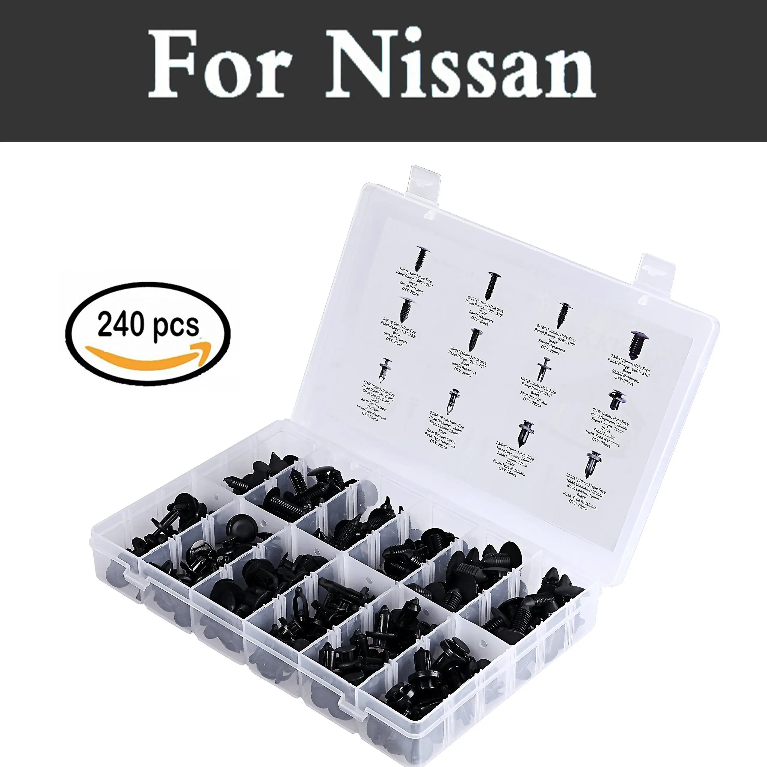 240pcs Car Styling Push Clips Fasteners Set 12 Most Popular Size For Nissan Qashqai Rogue Safari