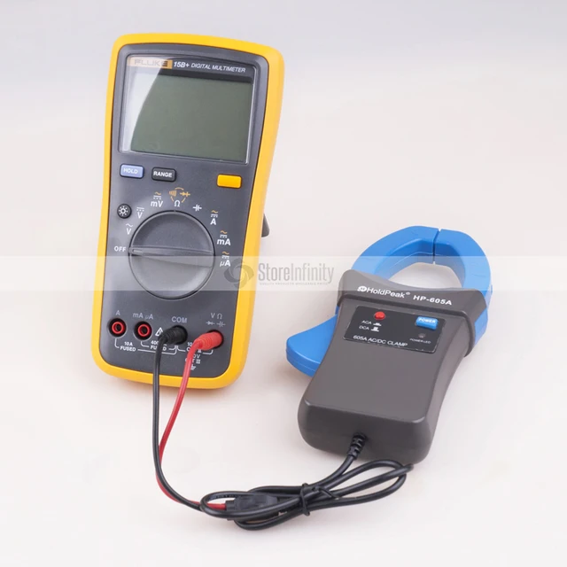 Fluke 15B+ Plus Auto Range Digital Probe Multimeter + Holdpeak HP 605A Clamp Adapter 600A AC/DC