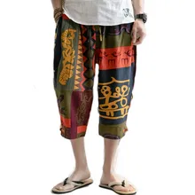 Новинка х/б мужские шорты льняные летние шаровары до колена с цветочным принтом свободные дышащие шаровары для мужчин