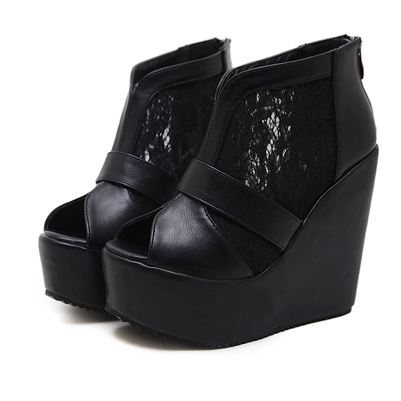13cm High Heels Platform Wedges Shoes For Women Fashion Ladies Black High Heel Shoes Summer Night Party Ladies Lace Sandals