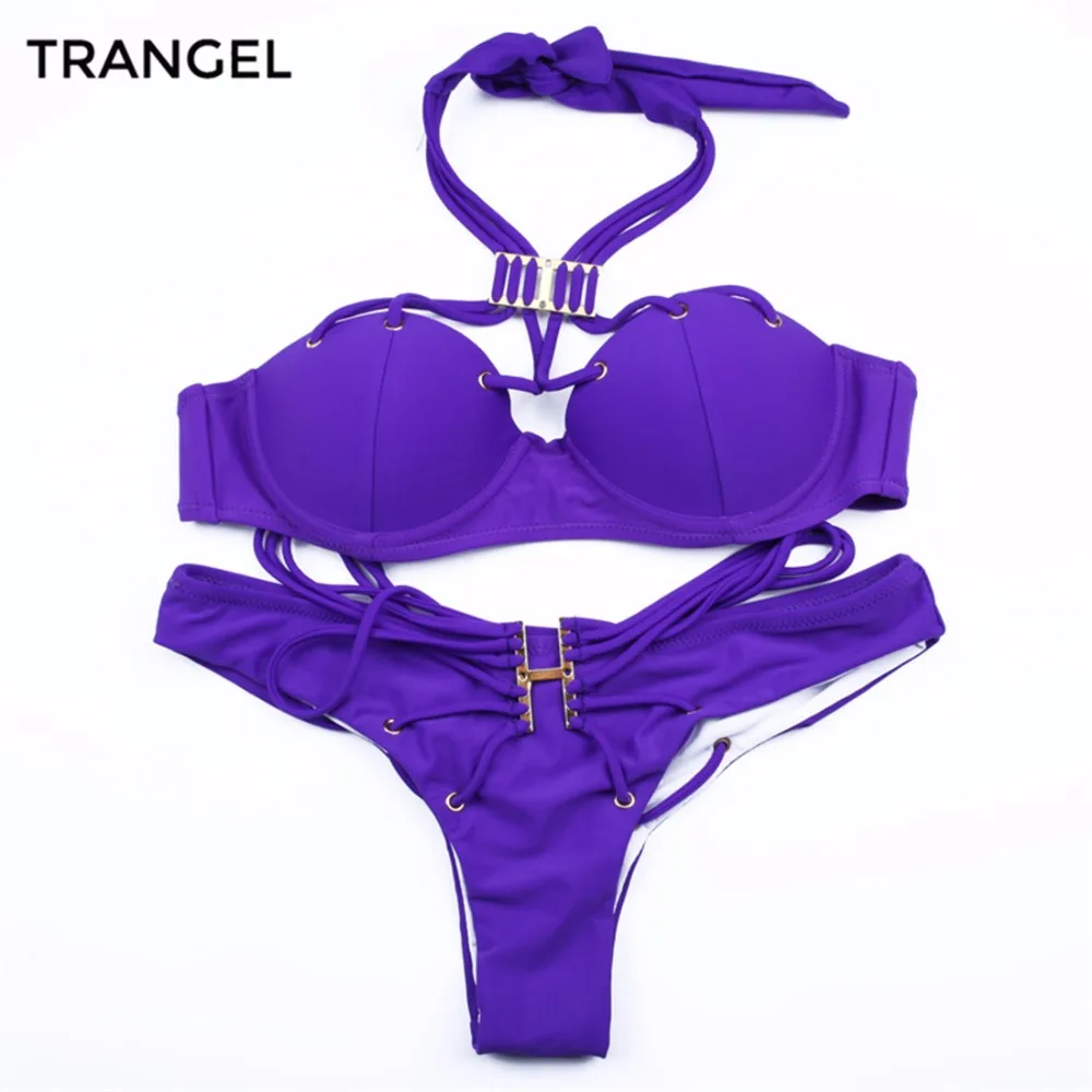 STRAPPY Bikini maillot de bain HALTER biquinis Women Swimwear STRING Style Push Up Bathing Suit Solid