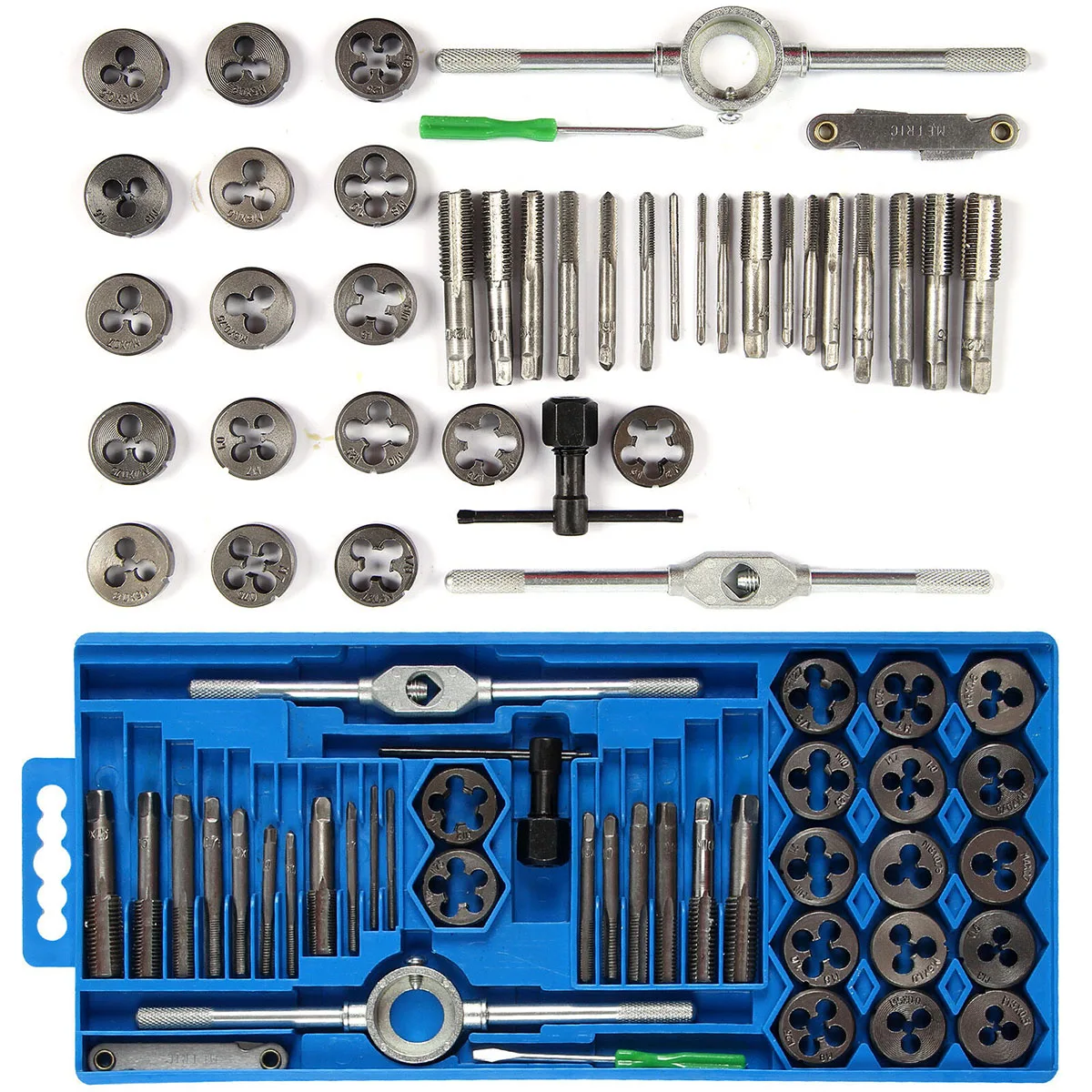 

40pcs Tap Die Set M3-M12 Screw Thread Metric Taps Wrench Dies DIY Kit Wrench Screw Threading Hand Tools Alloy Metal With Kits