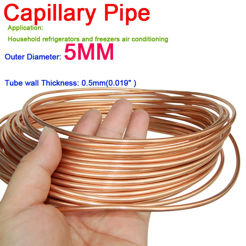 1.5M Length 2mm Dia Copper Tone Refrigeration Capillary Pipe Tubing Coil