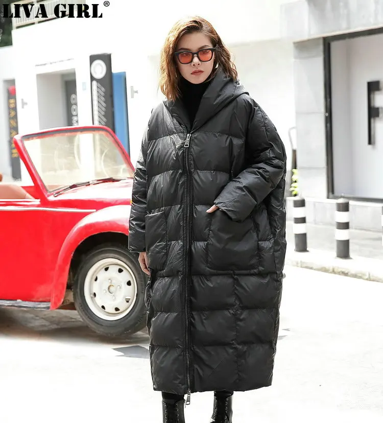 

LIVA GIRL New Winter Hooded Long Sleeve Solid Color Black Cotton-padded Warm Loose Big Size Jacke Women Fashion Tide