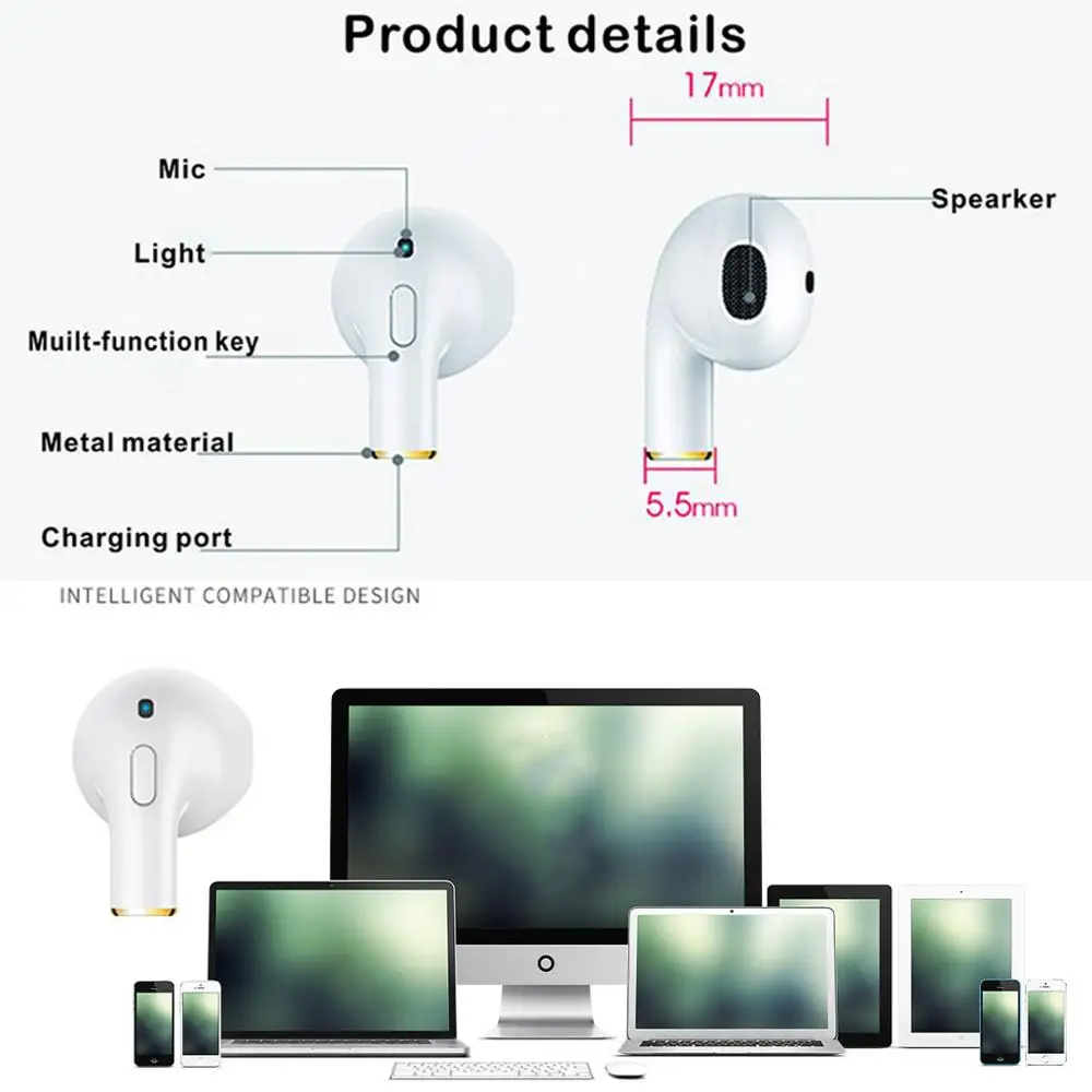 SOONHUA Mini Wireless Bluetooth Earphone V4 2 Hifi Stereo Earbud Headset With Handsfree Mic For iPhone Samsung Sports Headphone