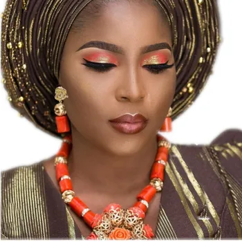 

Dudo Jewelry Traditonal Coral Beads Jewelry Set For Women Orange /Red /White Flowers Fine Jewelry Set For Nigerian Free Shipping