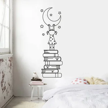 

Nursery Room Wall Sticker Vinyl Art Wall Decal Girl Books Moon Stars Girls Room Sticker LX325