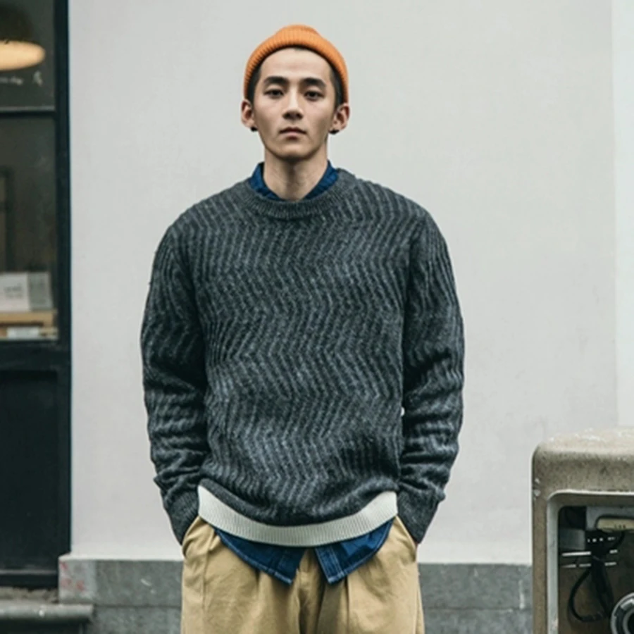 

Vintage Plain Male Sweater Patterns Patchwork Cropped Streetwear Men Sweaters Casual o-Neck Chandail Winter Clothes Male 40MY030