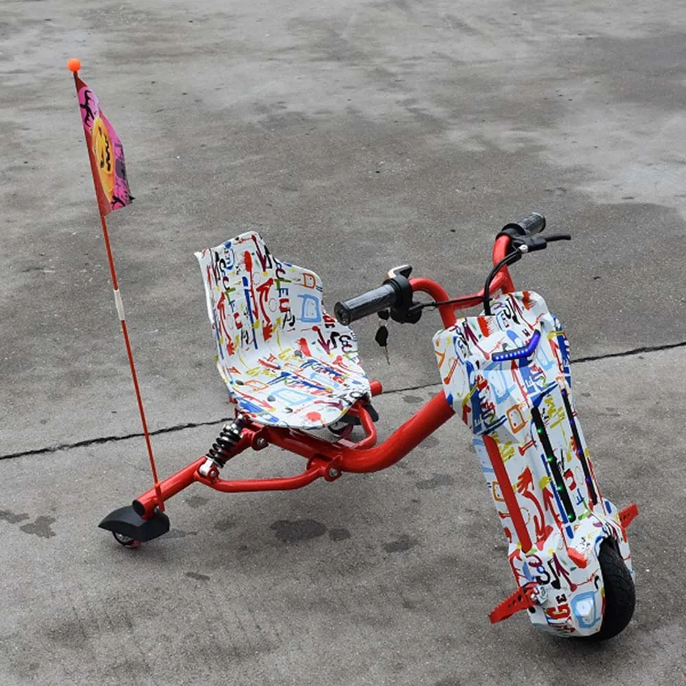 

360 degree drifting Children Electric Drift Car Flick Kart Tricycle 3 Wheel Scooter with flag No customs/VAT