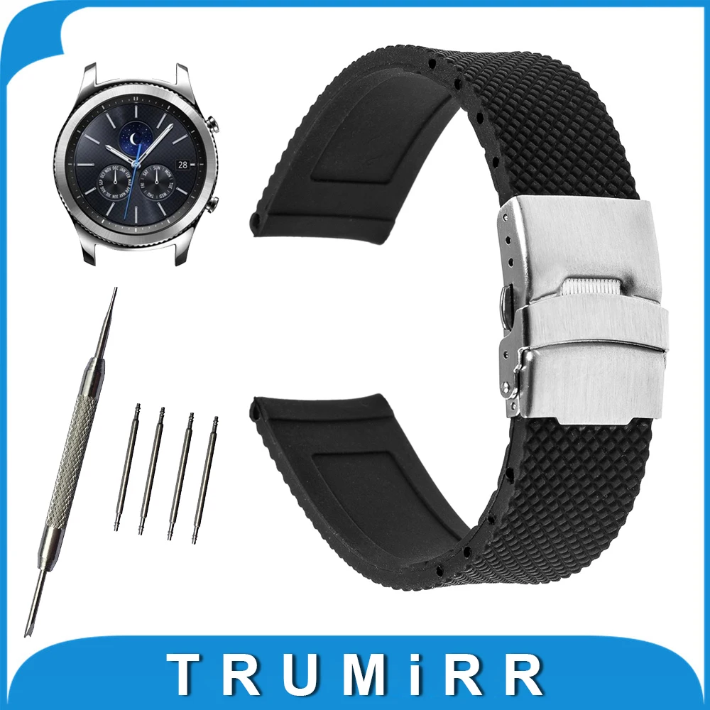 Prix pour 22mm Montre En Caoutchouc de Silicone Bande pour Samsung Gear S3 Classique/Frontière Acier Inoxydable Boucle Courroie de Poignet Bracelet Noir Prix pour 22mm Montre En Caoutchouc de Silicone Bande pour Samsung Gear S3 Classique/Frontière Acier Inoxydable Boucle Courroie de Poignet Bracelet Noir