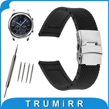 22mm Montre En Caoutchouc de Silicone Bande pour Samsung Gear S3 Classique/Frontière Acier Inoxydable Boucle Courroie de Poignet Bracelet Noir