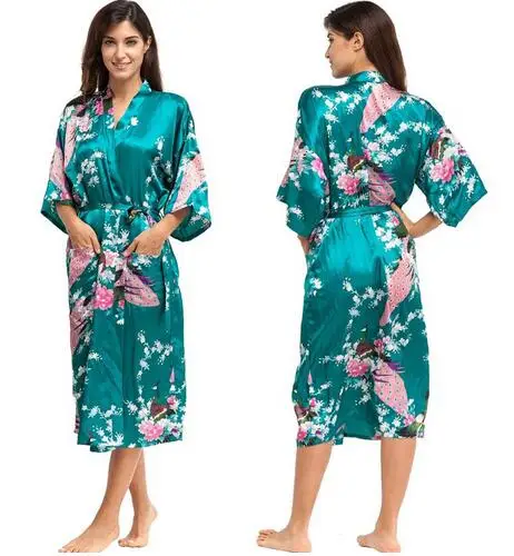Satin Robes Brides Wedding Robe Sleepwear Silk Pijama Casual Bathrobe Animal Rayon Long Nightgown Women Kimono XXXL RB015