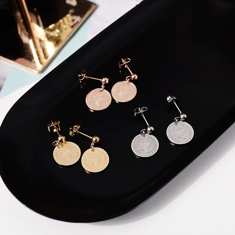 YUN RUO Новое поступление Модные Винтажные серьги-гвоздики для монет розового золотистого цвета женский подарок на день рождения ювелирные изделия из титановой стали никогда не выцветают