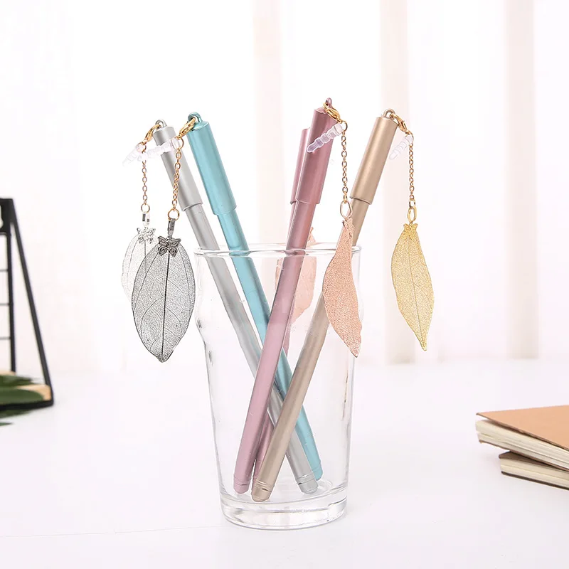 

36 pcs/lot Leaf Pendant Gel Pen Cute 0.5mm black ink Neutral pens Promotional Gift Stationery School writing Supplies