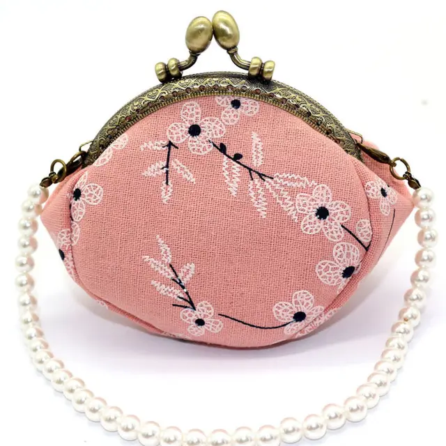 Small Clasp Kiss lock Wallet Coin Purse Girls Kids Cotton Pouch Clutch Bags for Women ID Card ...