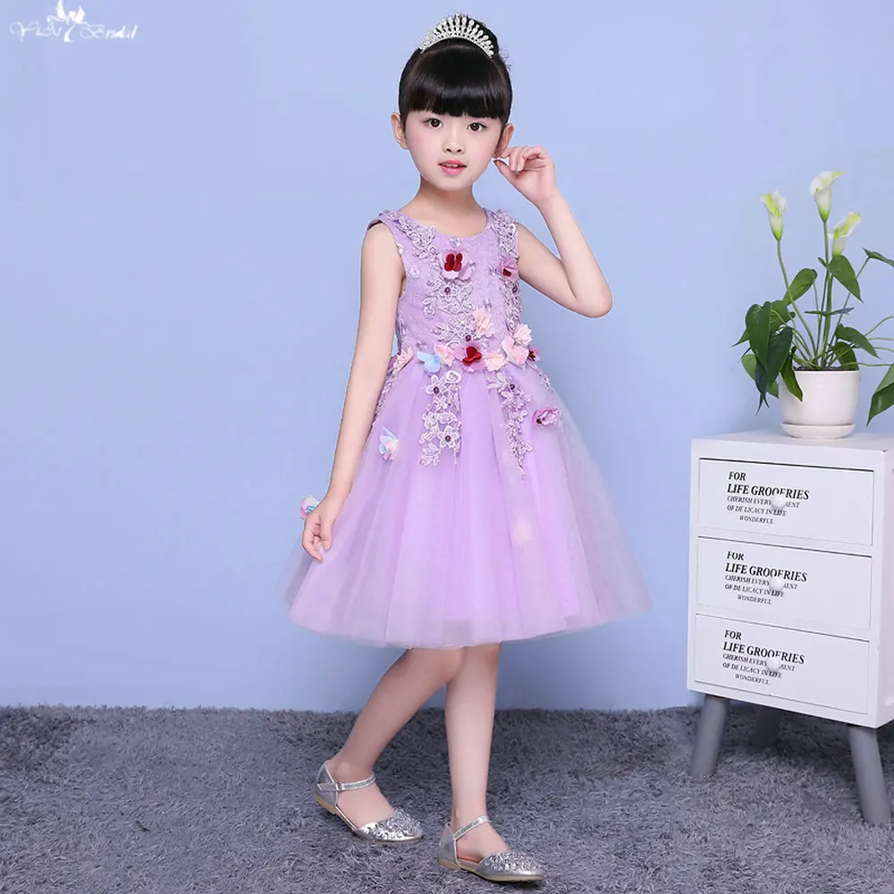 LZC003, фиолетовое платье с цветочным рисунком для девочек, платье с объемным цветком для девочек, элегантное платье