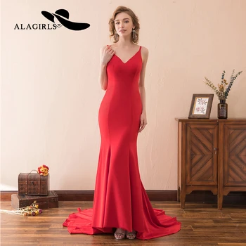 

Alagirls 2020 New Arrival Elegant Mermaid Evening Dress V Neck Backless Evening Gown Floor length Party dress Sexy Prom Dresses