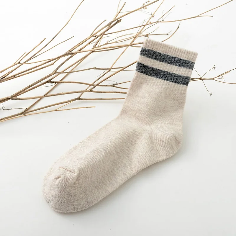 5 пар/партия, женские хлопковые носки с круглым вырезом, Осенние новые мягкие полосатые носки для девочек, женские зимние теплые простые носки Harajuku - Цвет: Gray Striped