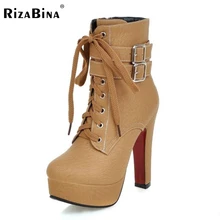 Rizabina frauen stiefel 2016 high heels stiefeletten plattform schuhe marke frauen schuhe herbst winter botas mujer größe 30-48