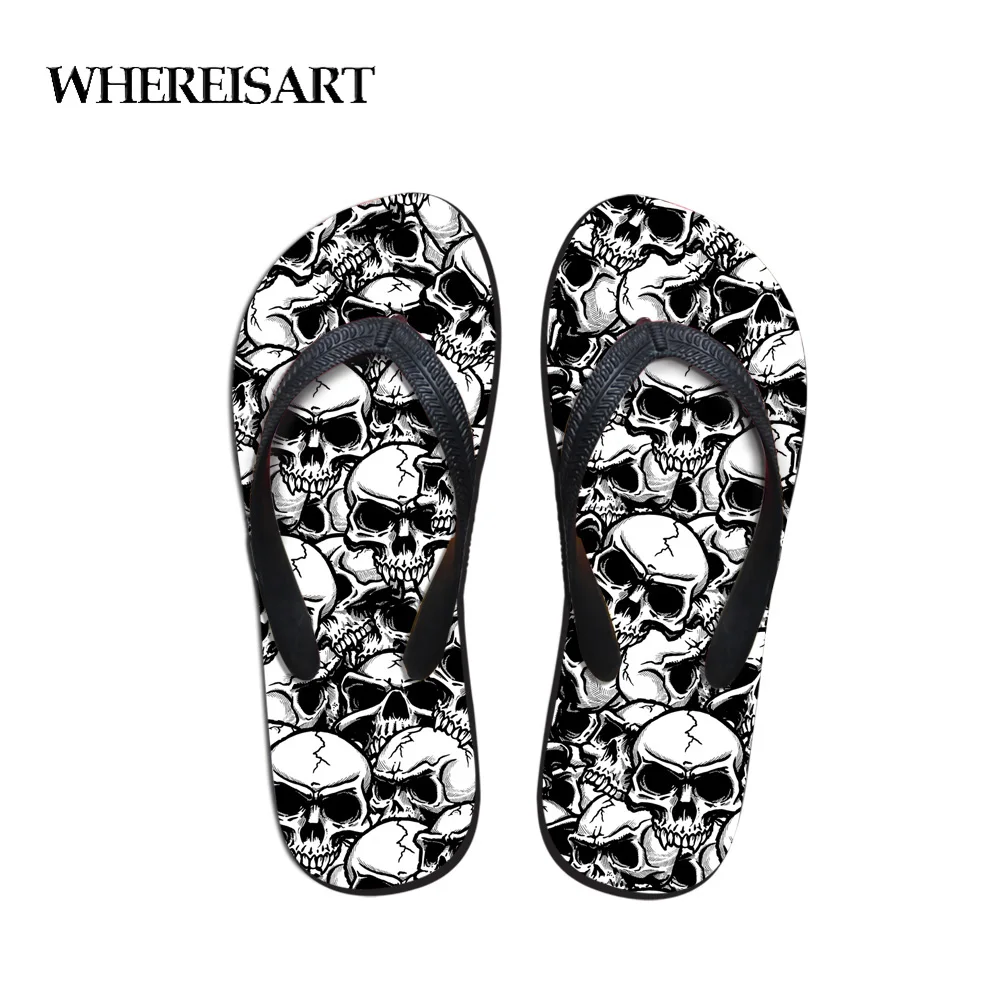 

WHEREISART Men's Flip Flops Fashion Summer Beach Water Rubber Cool Punk Skull Zombie Design Slippers Male Flats Sandals Shoes