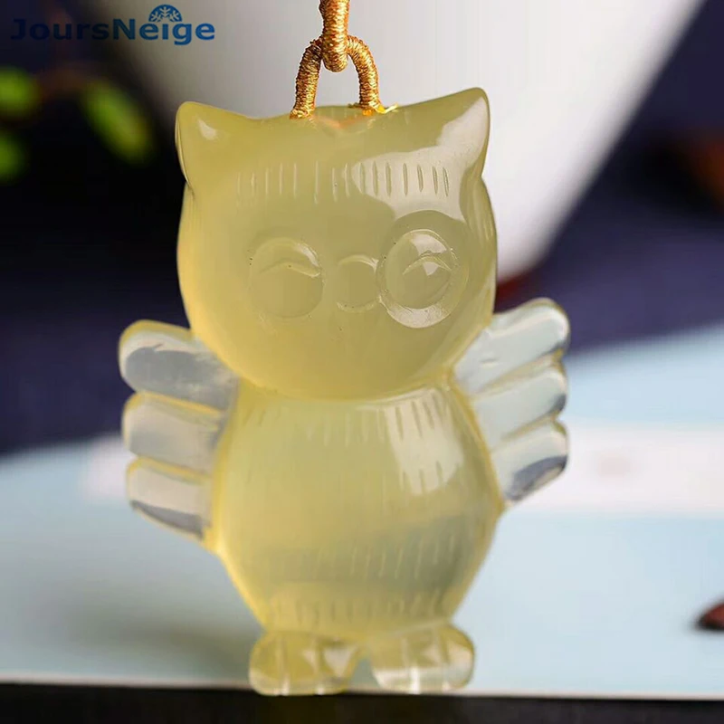 Wholesale Yellow Natural Crystal Pendants Hand Carved Meng Owl Pendant Sweater Chain Necklace Lucky for Women Men Gift Jewelry Wholesale Yellow Natural Crystal Pendants Hand Carved Meng Owl Pendant Sweater Chain Necklace Lucky for Women Men Gift Jewelry