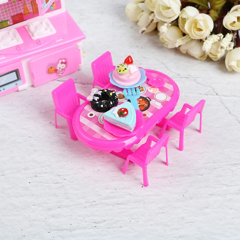 

1 Set Pink Dolls Kitchen Furniture Donut Cake Accessories For Doll Dining Table Chairs Dinnerware Cabinet Furnitures Doll